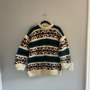 Vintage men's hand knit multicoloured chunky pure wool Nordic Scandi fair one sz